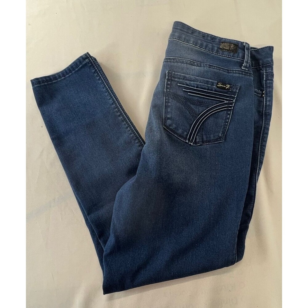 Seven 7 Womens Skin Fit Skinny Leg Blue Denim Jeans High Rise 29" Inseam Size 14